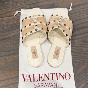 Valentino Garavani Beige and Cream Studded Sandals